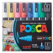 Marker UNI PC-5M 18-25 mm, set 8 culori, Posca