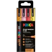 Marker UNI Posca PC-3ML, varf rotund, 0. 9-1. 3mm, set 4 culori calde, cu sclipici