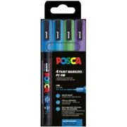 Marker UNI Posca PC-3ML, varf rotund, 0. 9-1. 3mm, set 4 culori reci, cu sclipici