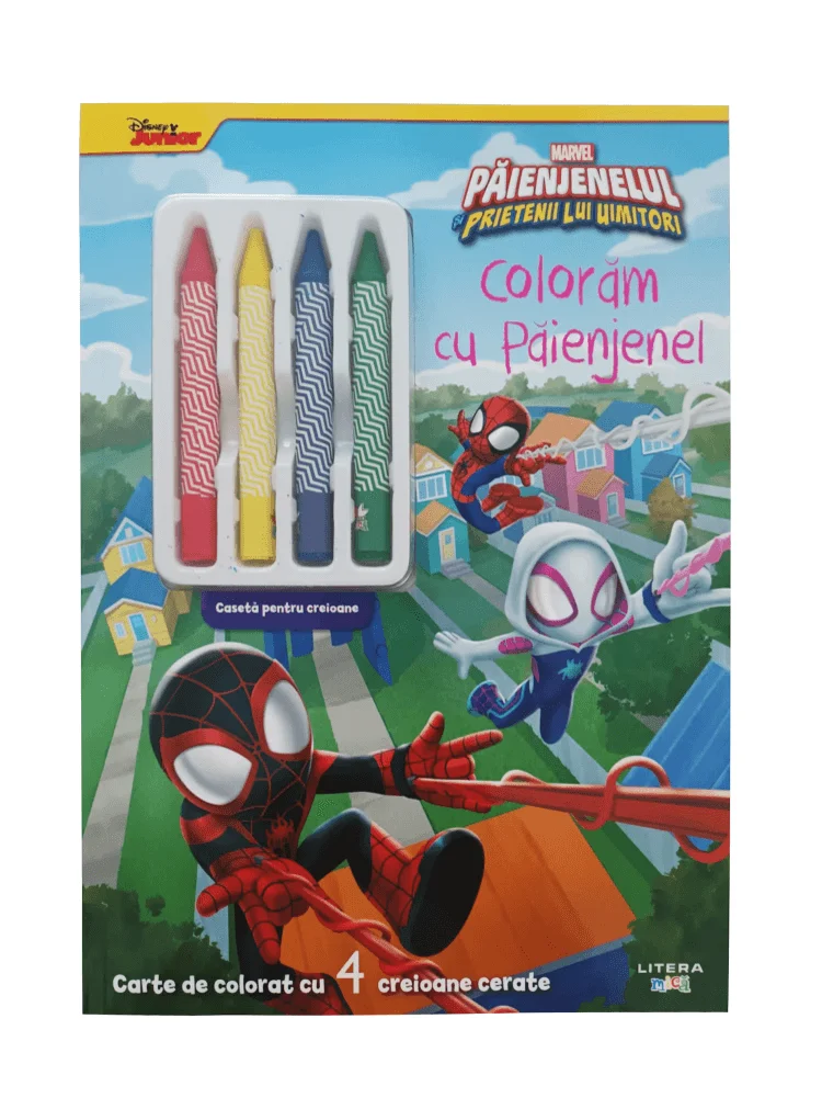 Marvel. Paienjenelul si prietenii lui uimitori. Coloram cu Paienjenel. Carte de colorat cu 4 creioane cerate