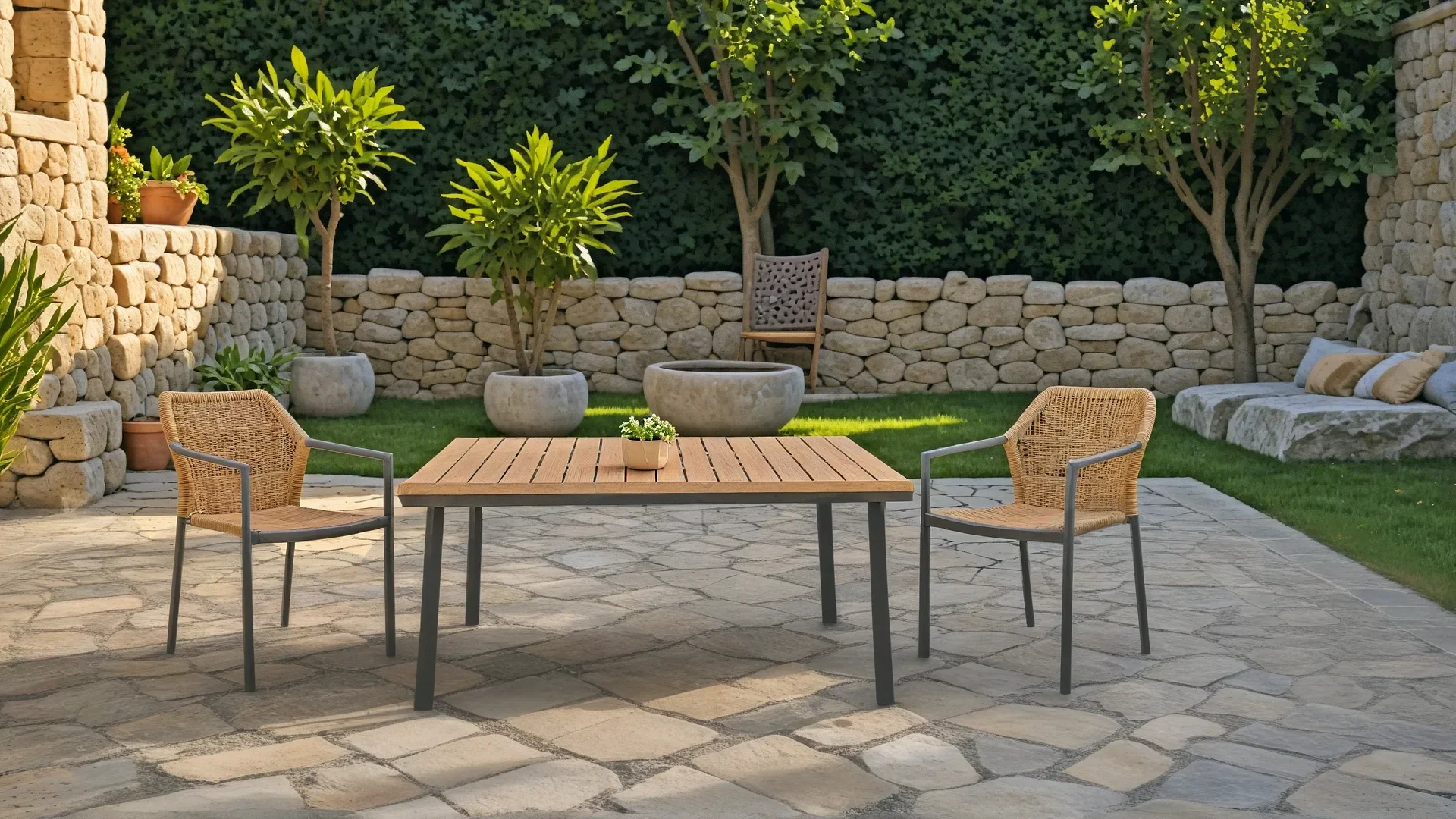 Masa de gradina Griffith aluminiu si placaj negru si  Natural 160x80x74 cm