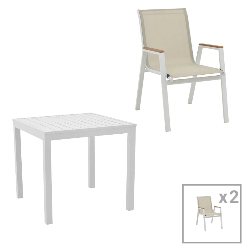 Masa de sufragerie Kliton - Azelie set de 3  aluminiu alb 80x80x74cm