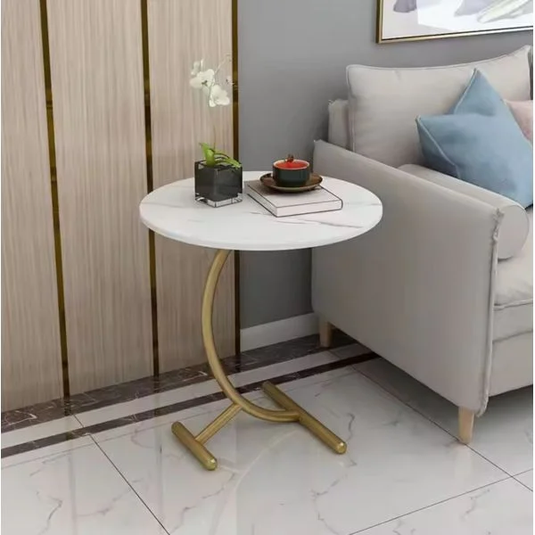 Masa laterala rotunda din otel inoxidabil auriu stil nordic model marmura