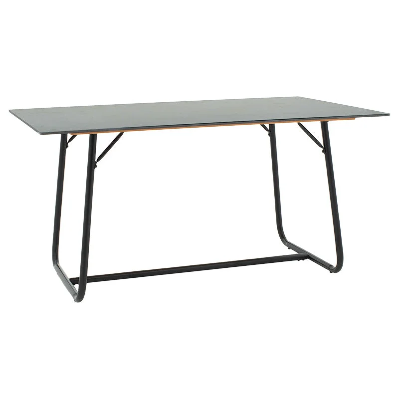 Masa Revello imitatie de piatra aspect marmura alba , neagra - picior metal negru 150x90x75cm
