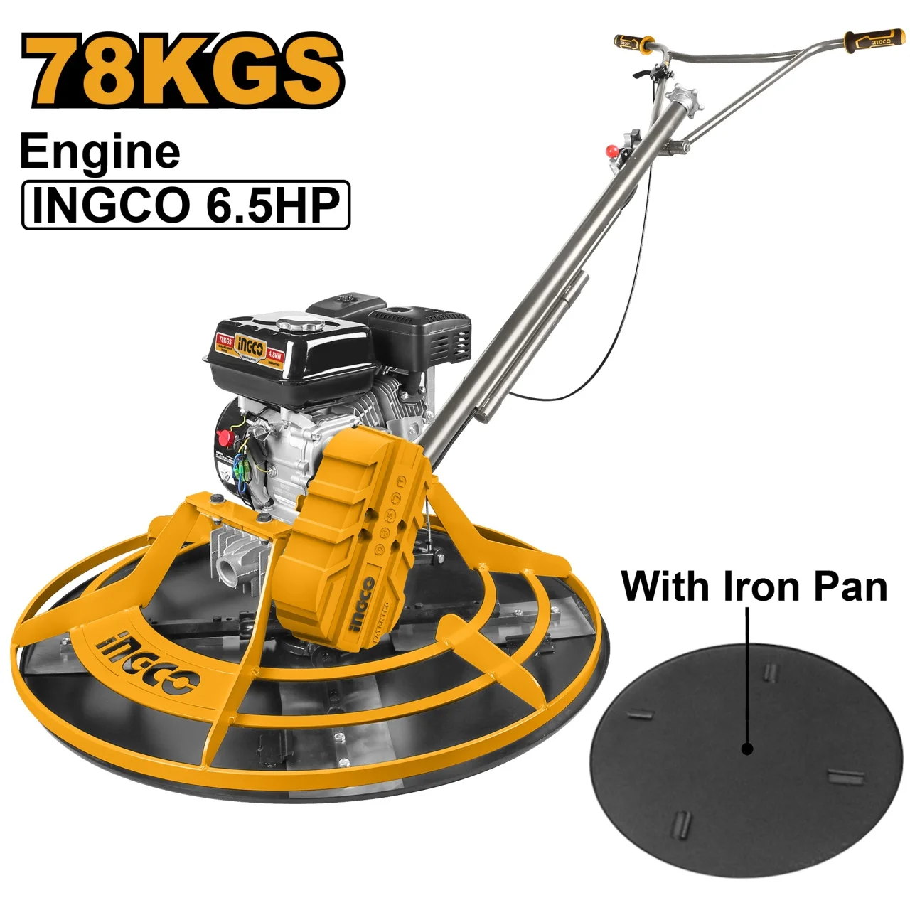 Masina de Elicopterizat Beton Slefuitor 6.5cp, 78kg, 91cm diametru, Ingco GPT361-2E