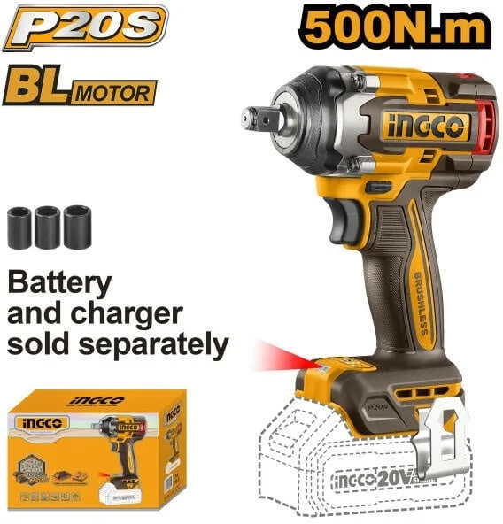 Masina de insurubat Pistol cu impact 500Nm, 1/2'', 2900bpm, 20v, brushless fara acumulator Ingco CIWLI20501