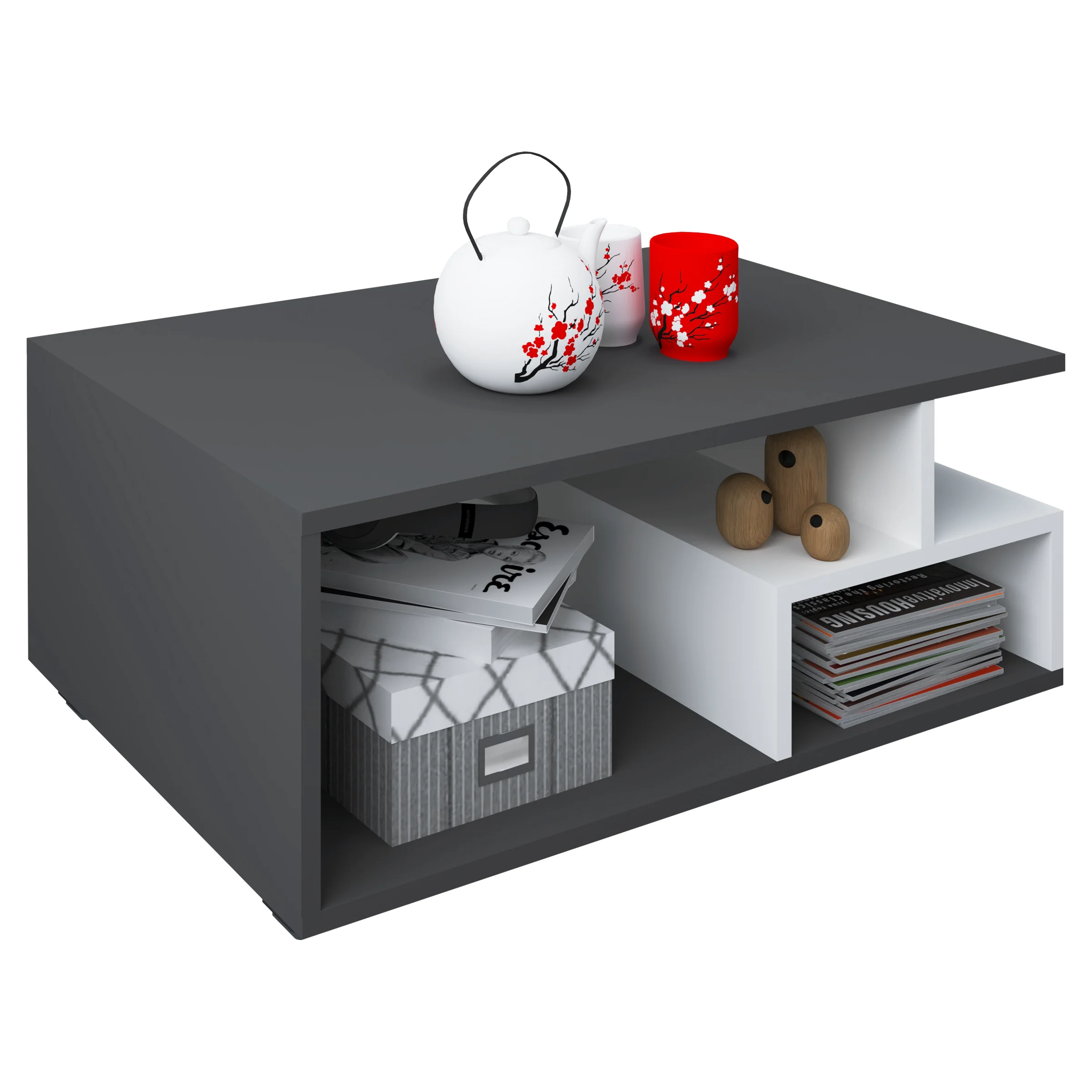 Masuta Cafea Tapa, Antracit/Alb, 80 x 50 x 40 cm