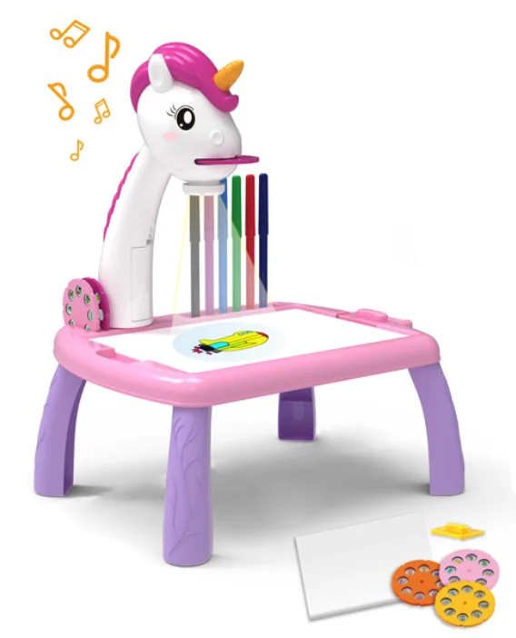 Masuta de desenat UNICORN ROZ cu proiector diapozitive holograme