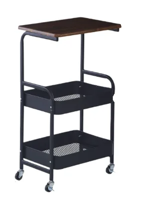 Masuta portabila petru cafea otel carbon 2 polite si cu o masa de lucru NEAGRA