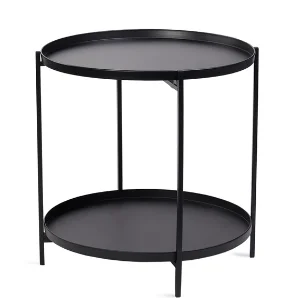 Masuta rotunda pentru cafea din metal 2 nivele 42 x 52 cm NEAGRA