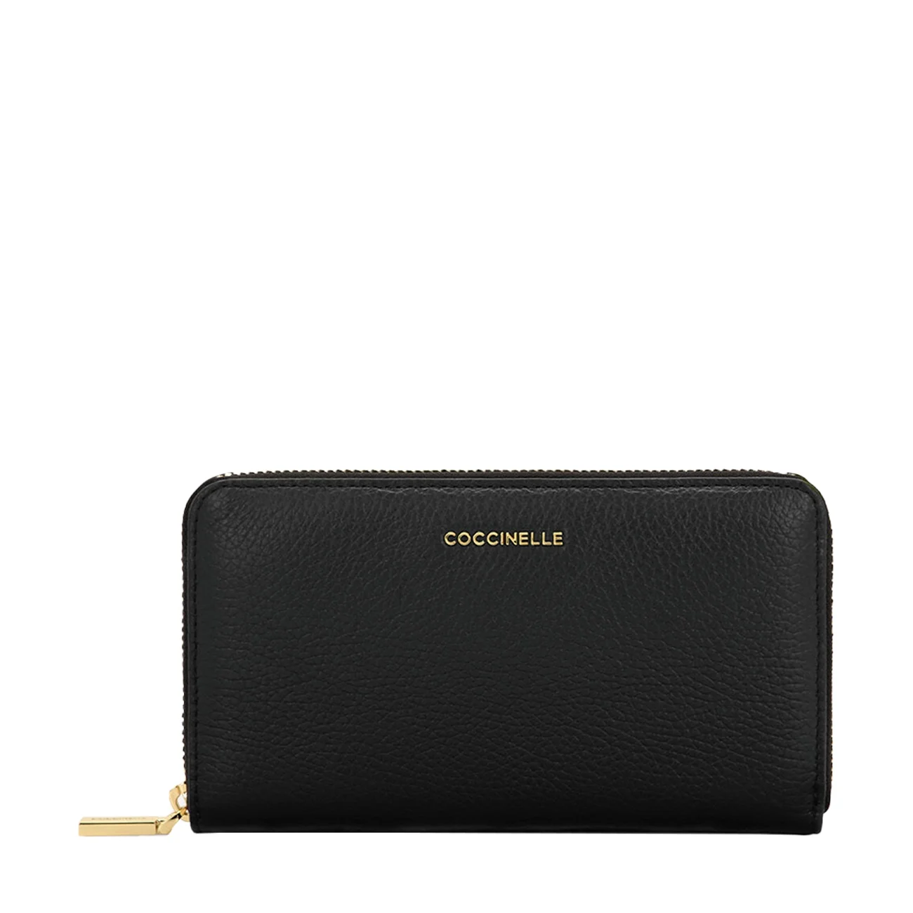 Metallic soft large zip around wallet noir