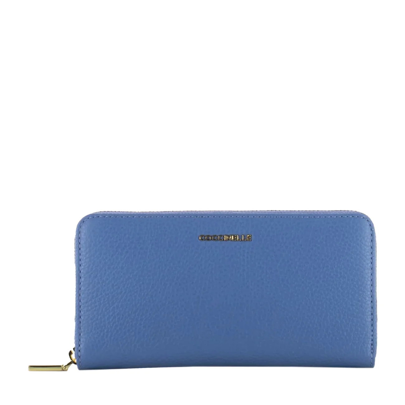 Metallic soft zip around wallet azul