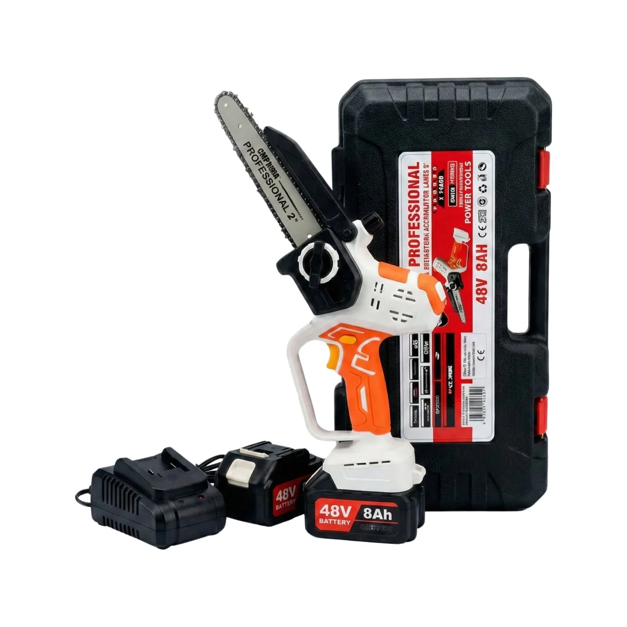 Mini drujba electrica cu 2 acumulatori, 8AH, 48V, 200mm, 8'', protectie lama, ungere automata CAMPION PROFESSIONAL CMP1698A