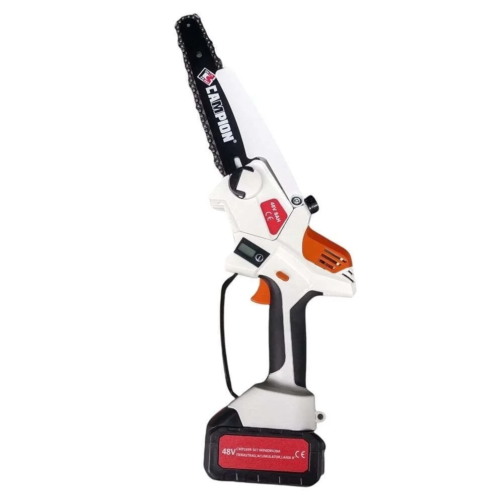 Mini Drujba electrica cu 2 acumulatori, 8AH, 48v, 200mm, ungere automata, motor brushless, protectie lama, 8 Campion CMP1699