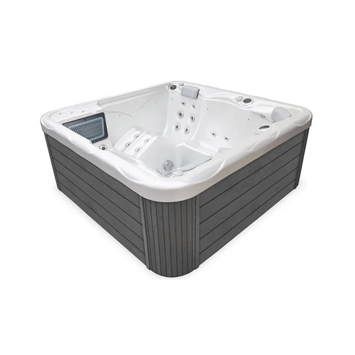 Minipiscina Pluto alb lucios, Wellis, MyLine, sistem stereo myMusic, 5 locuri, 200x200 cm