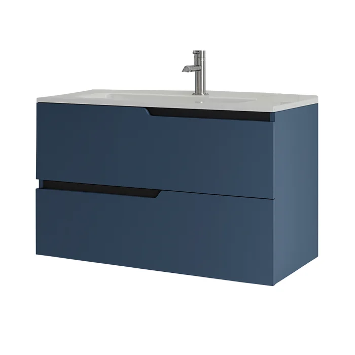 Mobilier pentru lavoar incastrat 80 cm,  albastru mat, Fluminia Bari