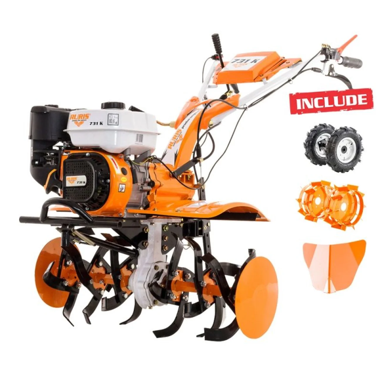 Motosapa Profesionala RURIS 731K 7.5 CP Bonus roti cauciuc, rarita, roti metalice 300 fara manicot