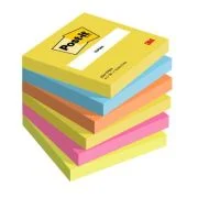 Notite adezive, Post-it, 76 x 76 mm, multicolor, neon, 100 file, 6 bucati/set, 100% PEFC