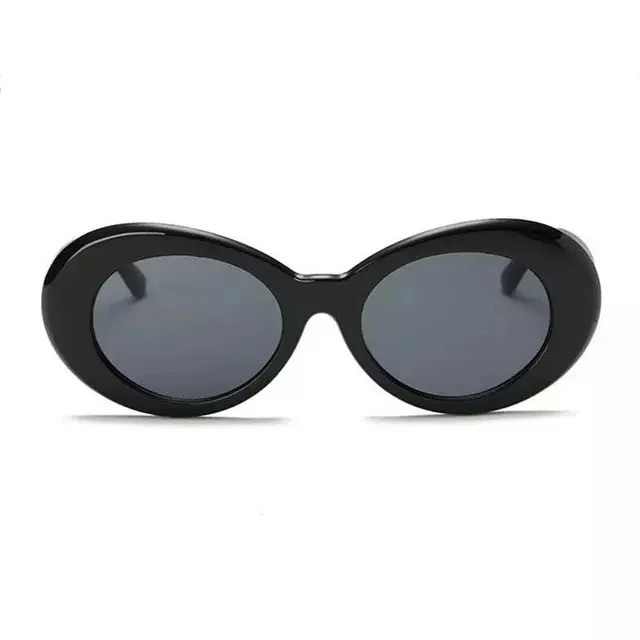 Ochelari de soare Retro Black Oval cu rame groase, Negru