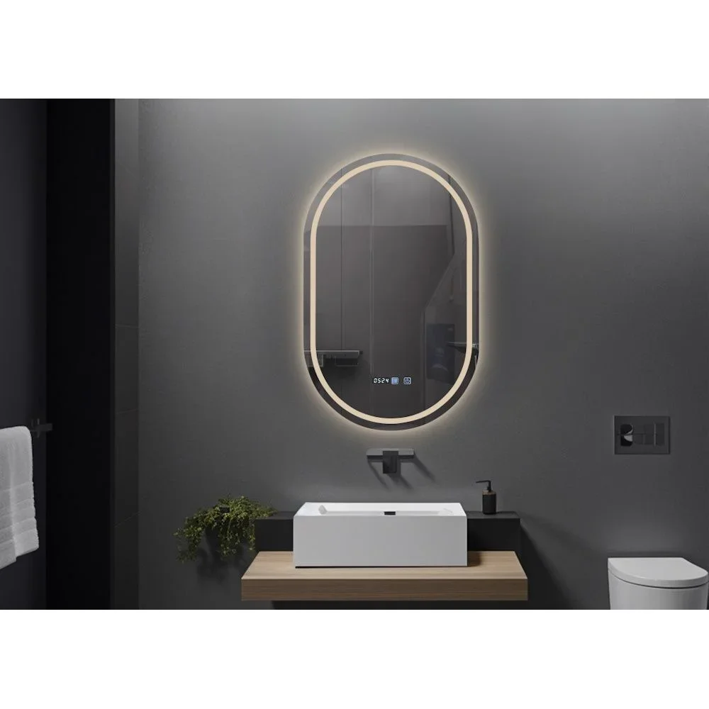 Oglinda baie cu iluminare LED si ceas 50x80 cm, ovala, Belform Atlantis