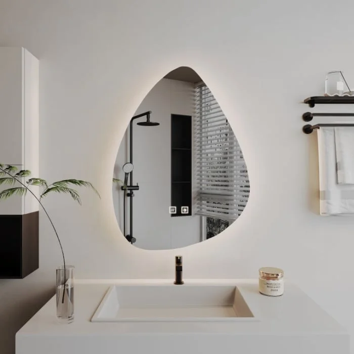 Oglinda baie lacrima cu 2 functii 40x60 cm, forma neregulata, Basic Touch