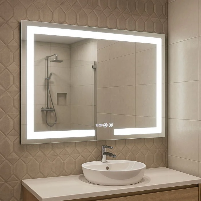 Oglinda cu iluminare LED, functie dezaburire, ceas si termometru, MD1, 100x80 cm