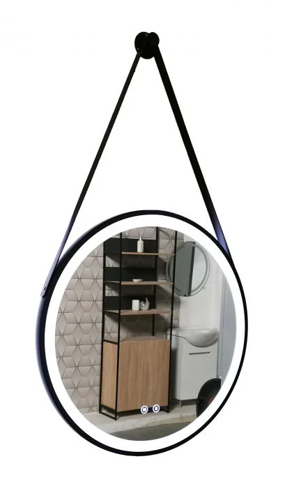 Oglinda cu iluminare LED si functie dezaburire, MD3, rama neagra, diametru 60 cm