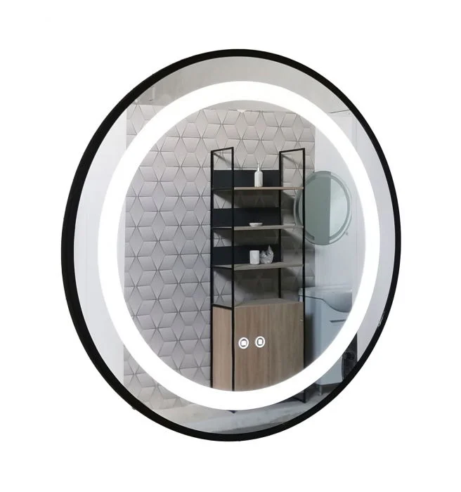 Oglinda cu iluminare LED si functie dezaburire, MD3, rama neagra, diametru 70 cm