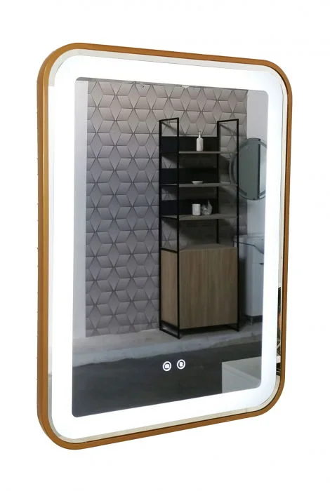 Oglinda cu iluminare LED si functie dezaburire, MD4, rama aurie, 60x80 cm