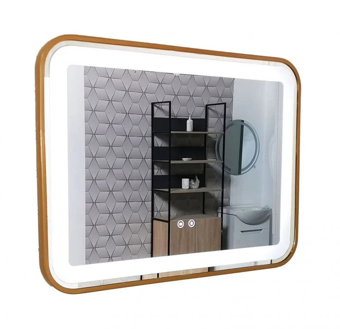 Oglinda cu iluminare LED si functie dezaburire, MD4, rama aurie, 80x60 cm
