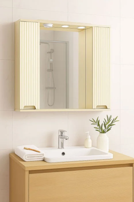 Oglinda seria 033, front MDF, crem, 80x71 cm