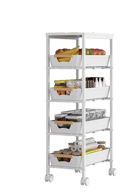 Organizator slim portabil cu 5 nivele 4 rafturi retractabile rotativ 360 1 polita din MDF ALB