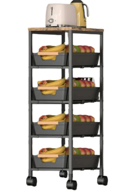 Organizator slim portabil cu 5 nivele 4 rafturi retractabile rotativ 360 1 polita din MDF NEGRU