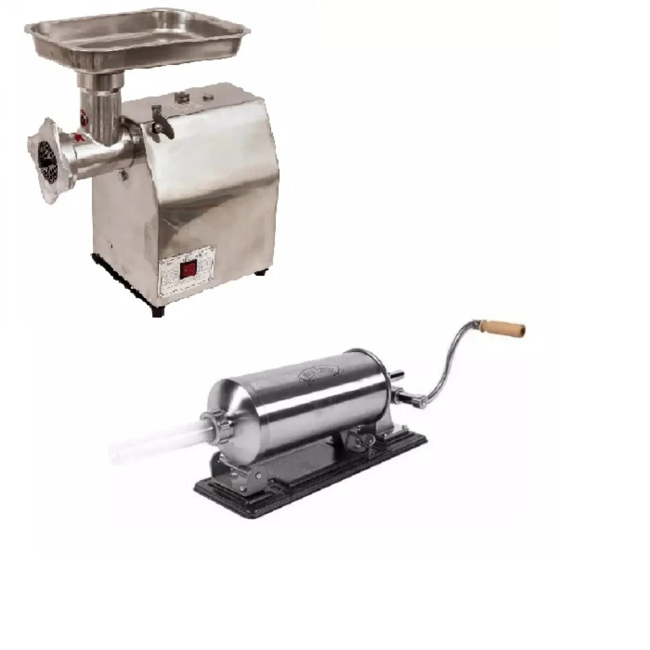 Pachet Masina Tocat Carne Profesionala Inox, BR-MTCE, 900W, 160 Kg/h + Carnatar Orizontal, Inox, 4 Kg, 5 palnii