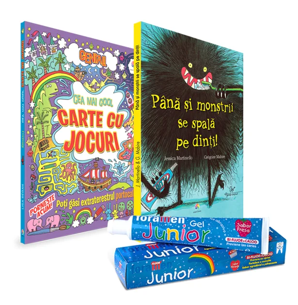 Pachet promoțional  Genial! Cea mai cool carte de jocuri & Până și monștrii se spală pe dinți!