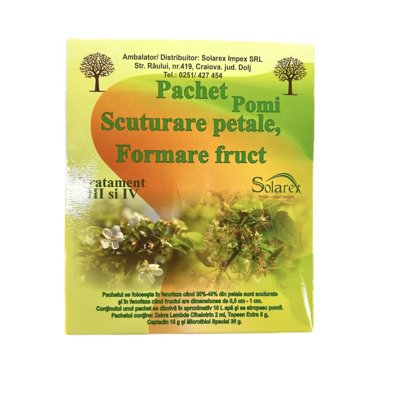 Pachet stropirea 3/4 pentru pomi pentru 10 L apa, Solarex, (contine Zebra, Microthiol Special, Topsen Extra, Captadin)