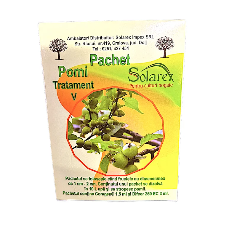 Pachet stropirea 5 pentru pomi pentru 10 L apa, Solarex, contine Coragen si Difcor 250EC