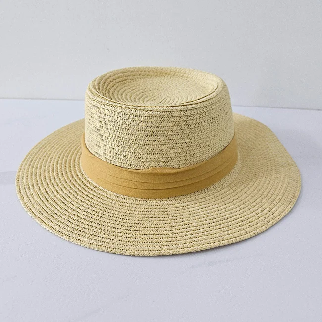 Palarie de plaja Katherina cu banda colorata, crem