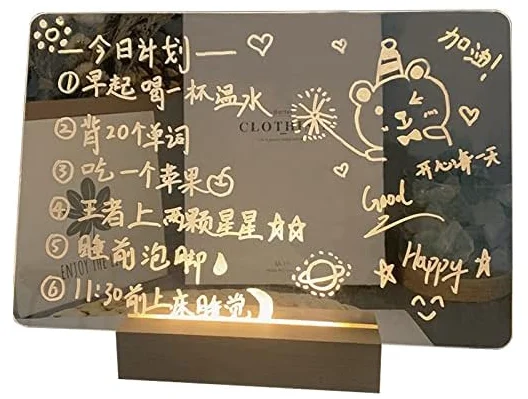 Panou luminos acrilic tip tabla de notite transparenta cu baza din lemn