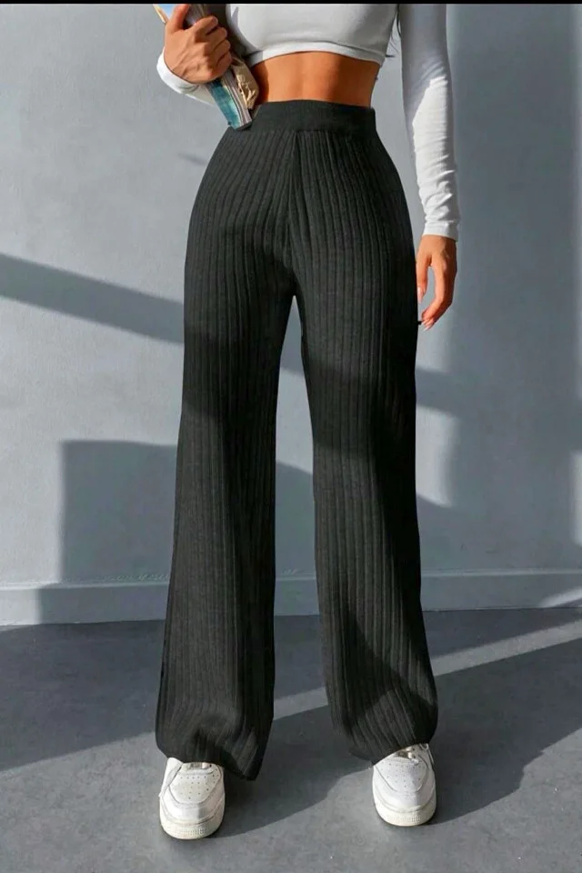 Pantaloni casual AZIZ, croiala lejera cu banda elastica in talie, Negru