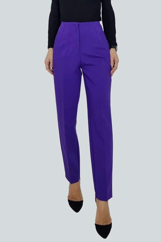 Pantaloni eleganti, ChicMe, cu talie inalta, Mov