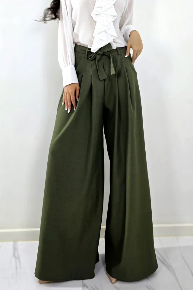 Pantaloni eleganti cu pense HARRU si croiala Large, Olive, Marime S/M/L