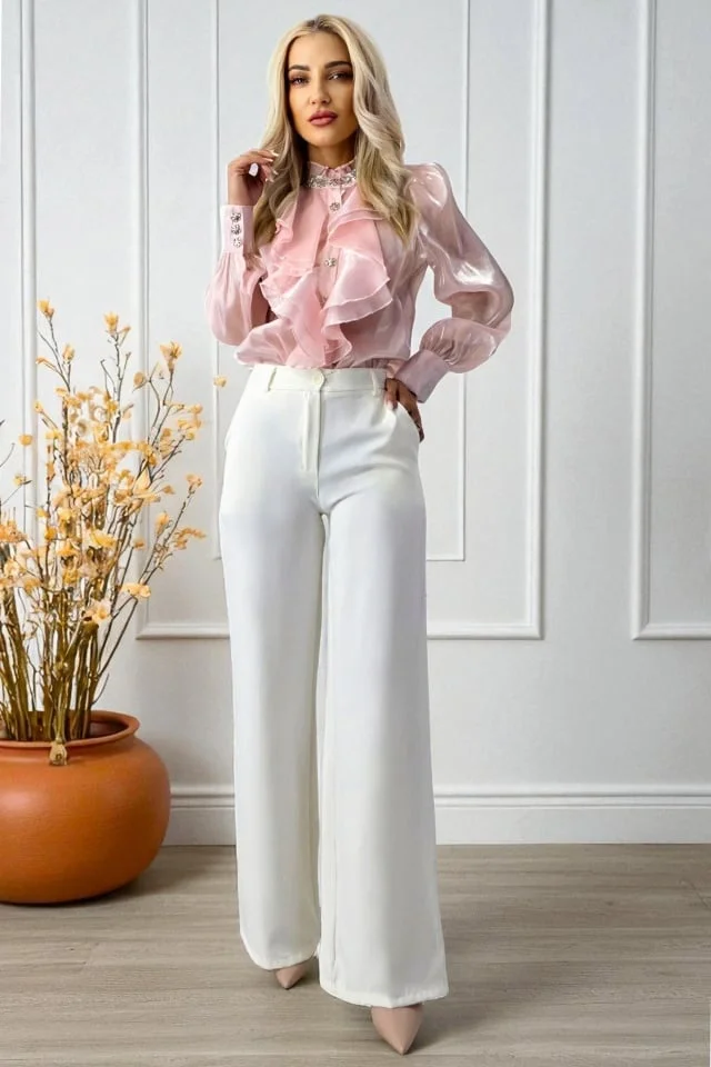 Pantaloni eleganti de dama AVIA, croi larg cu buzunare, ALB