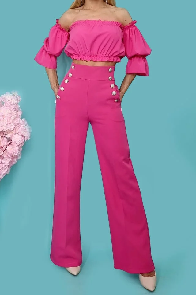 Pantaloni eleganti Palma, cu talie inalta, Roz