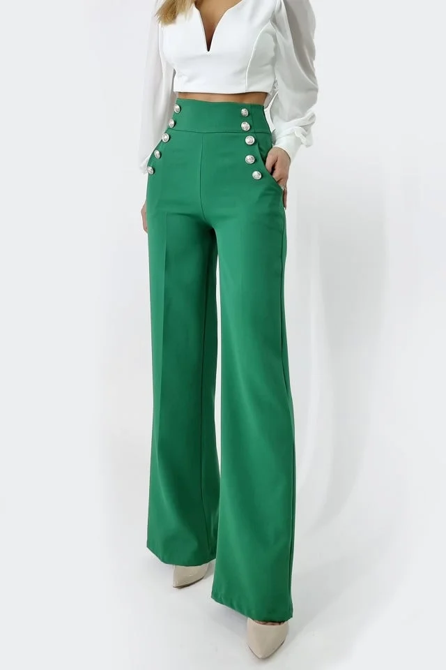 Pantaloni eleganti Palma, cu talie inalta, Verde
