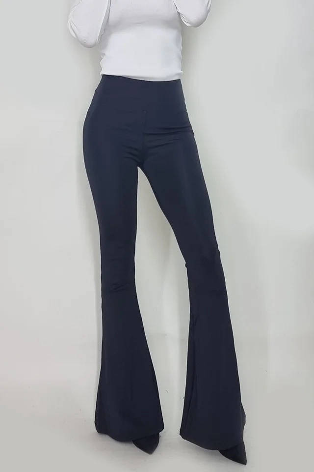 Pantaloni evazati Cristina, cu talie inalta, negru