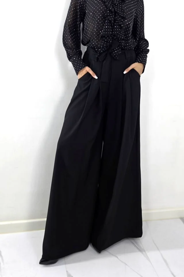 Pantaloni lungi pentru evenimente, HARRU Large cu pense, Negru, Marime S/M/L