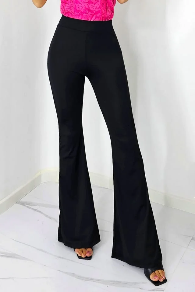 Pantaloni lycra office de dama, Natalie, cu talie inalta , evazati, Negru