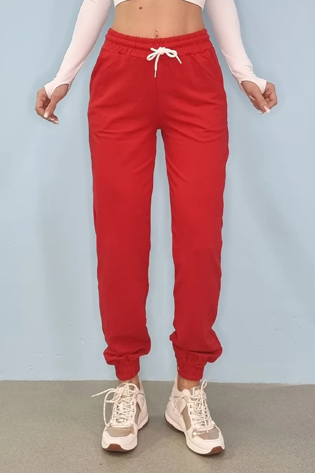 Pantaloni sport Benone, din bumbac, Rosu