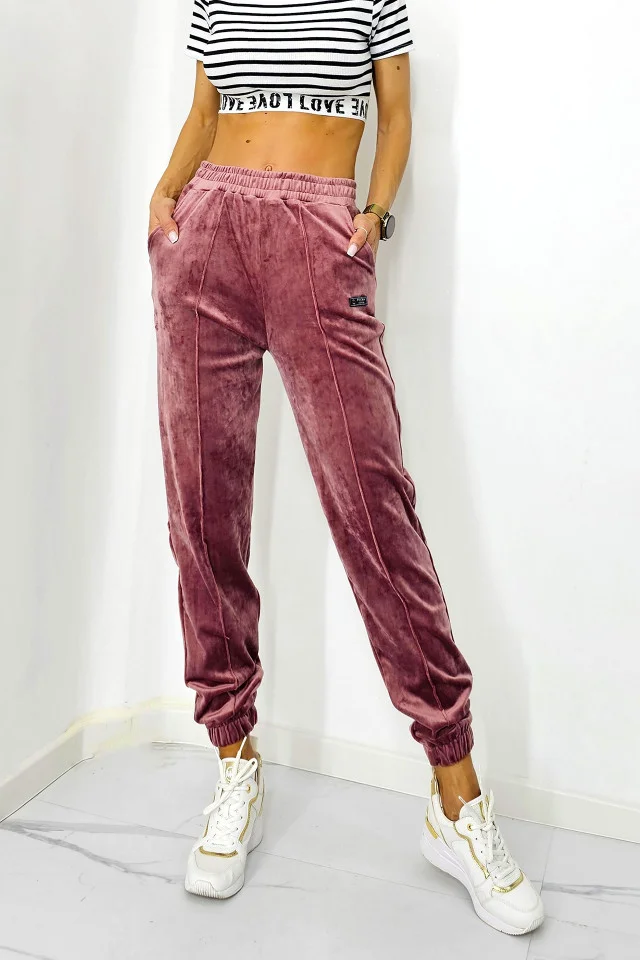 Pantaloni sport Malaki din catifea, Roz